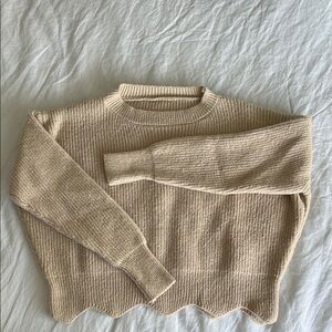 Beige Ribbed Knit Sweater